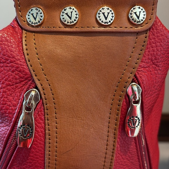 Valentina Backpack Shoulder bag sling back Italian leather Red/ Brown - Picture 10 of 14